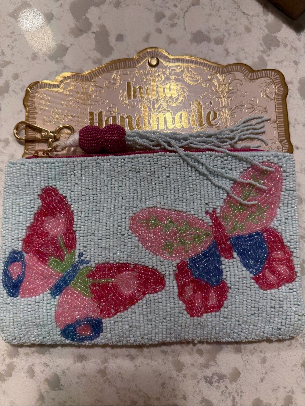 Viral Beaded Butterfly Pouch Wallet Made in India NWT